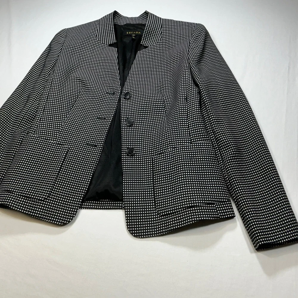 ESCADA Blazer Black & White Checkered Print Career‎ Business Casual Coat